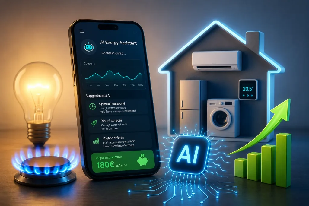 Intelligenza artificiale che analizza una bolletta di luce e gas per trovare offerte migliori