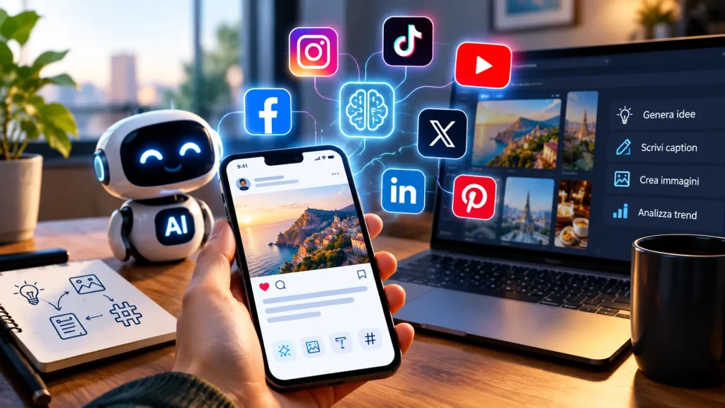 Intelligenza artificiale usata per gestire un profilo social personale: didascalie e idee di post